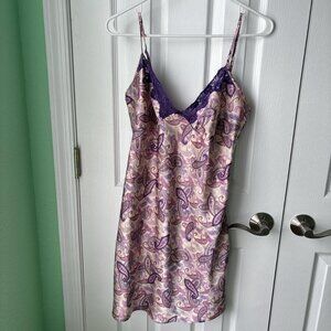 Secret Treasures Y2K Babydoll Slip Dress Womens M Paisley Purple Lace Bow
